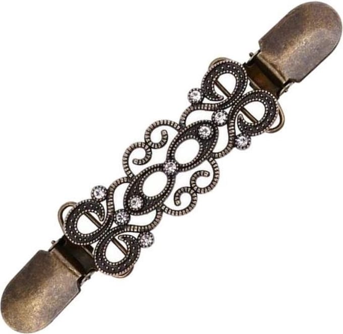 Fako Bijoux® - Vestsluiting - Vestclip - Sjaalspeld - Vestklem - Krullen - Strass - Bronskleurig
