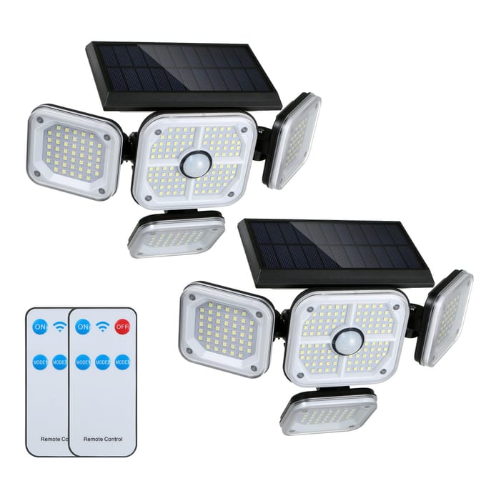 Neoglint 2Pack 231 LED lampe murale extérieure à lumière solaire avec télécommande capteur de mouvement PIR