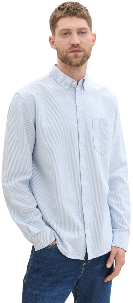 Tom Tailor - Overhemd met normale pasvorm en borstzak - Maat L - white light blue stripe