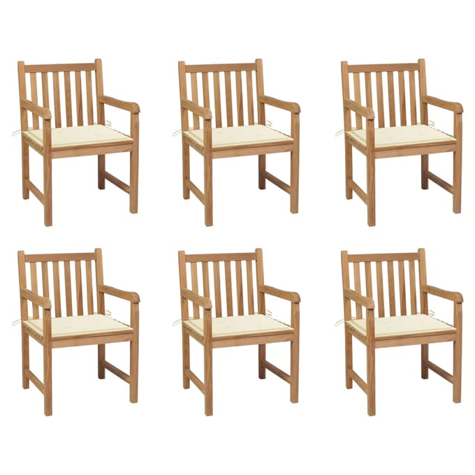 vidaXL - Tuinstoelen - 6 - st - met - crèmekleurige - kussens - massief - teakhout