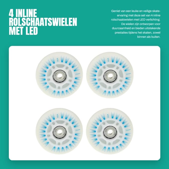 Dailygoods - 4 Inline Rolschaatswielen met LED Licht 70mm Blauw