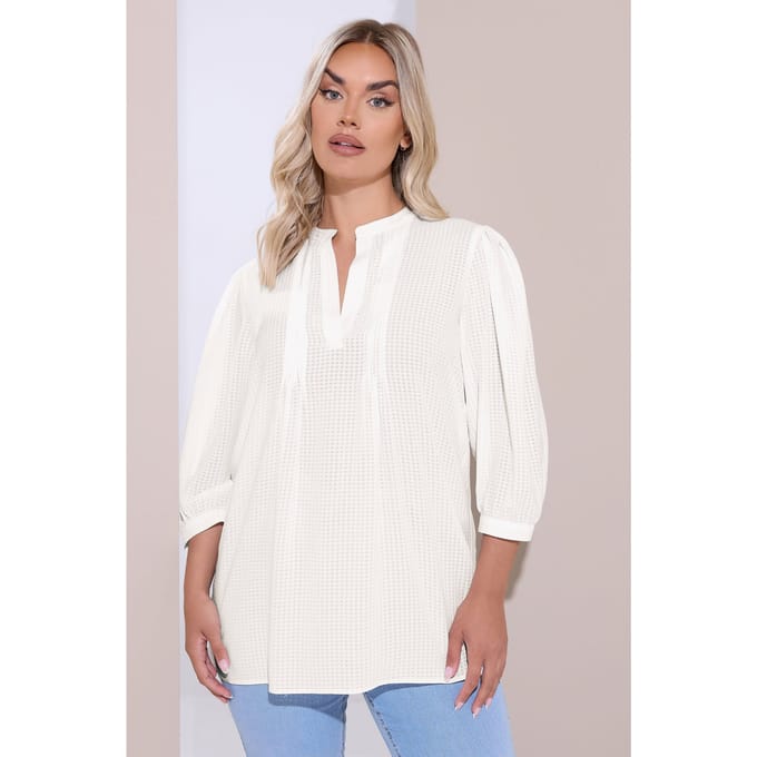 Yours Witte Geweven Pintuck Blouse Met Ruiten Size 44
