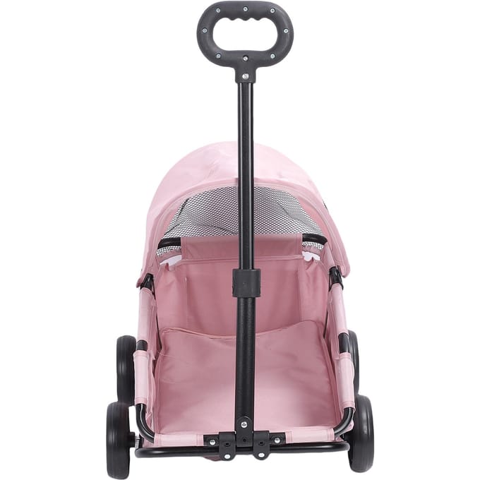 Opvouwbare Hondenbuggy met Kap 4 Wielen Huisdieren Wandelwagen voor Kleine Honden Katten Lichtgewicht Eenvoudige Montage roze