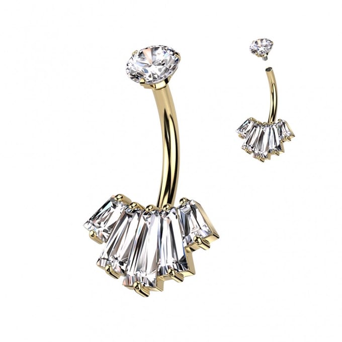 Piercing PVD 5 Baguette CZ prong-set Fan - goud - LMPiercings