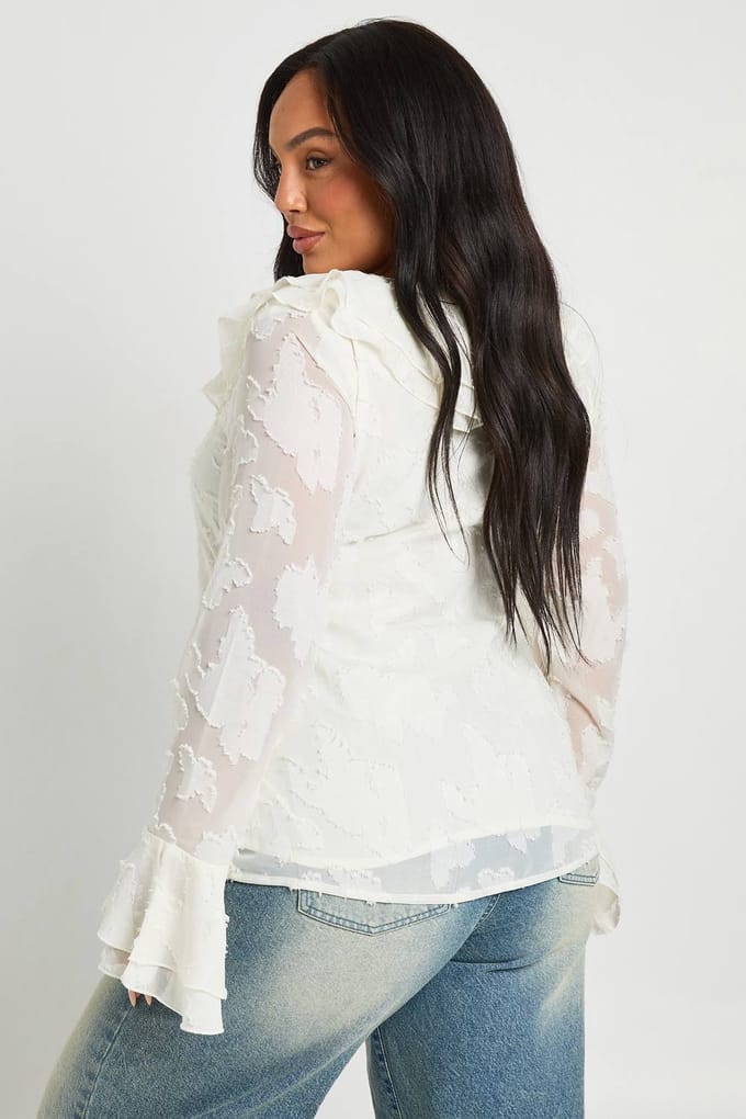 boohoo Dames Plus ruche burnout blouse | Ivoor | Maat: 44