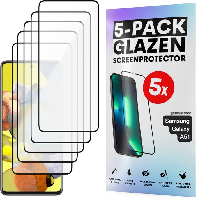 Screenprotector - Geschikt voor Samsung Galaxy A51 - Gehard Glas - Full Cover Tempered Glass - Case Friendly - 5 Pack