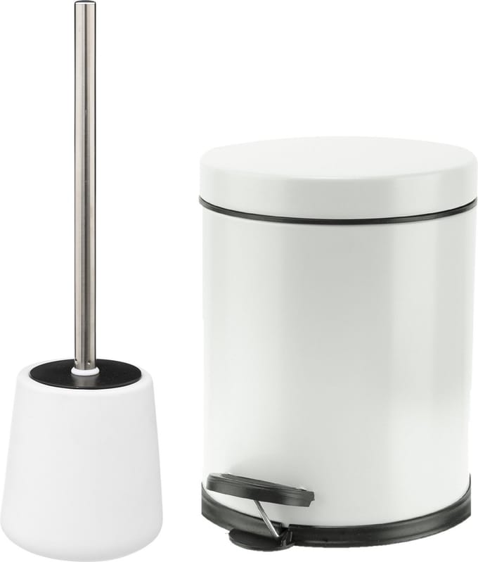 5Five Badkamer/toilet accessoires - WC-borstel en pedaalemmer 5L - wit