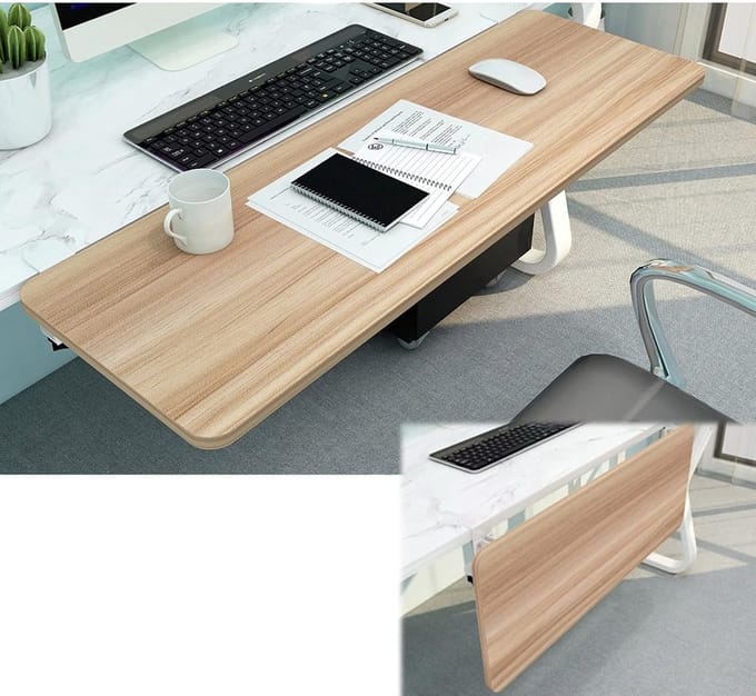 Bureau Verlengstuk - Armsteun Plank - Extra Werkruimte - 90 Graden Opvouwbaar - 65 X 25 Cm - Maple