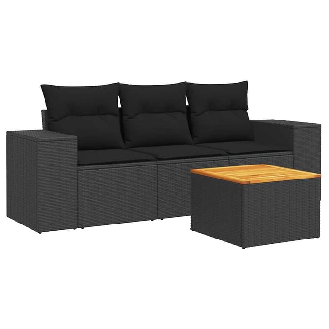 vidaXL - 4-delige - Loungeset - met - kussens - poly - rattan - zwart