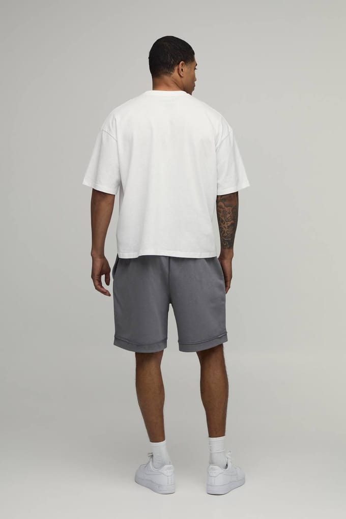 Baggy Drop Crotch Short met Zichtbare Naden en Loopback | Grey | Size XS