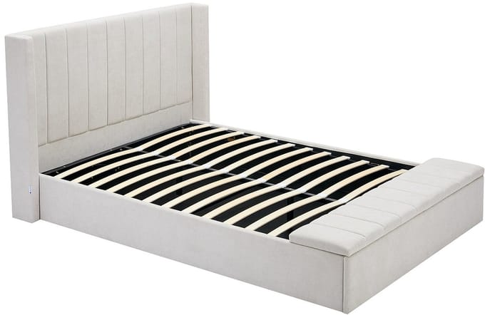Vente-unique Bed met opbergruimte stof beige 180 x 200 cm (Super King Size Bed)