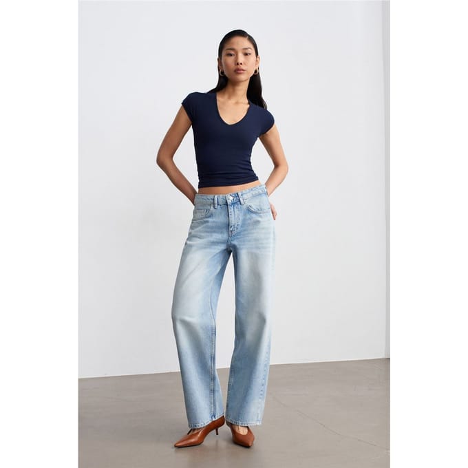 Lage taille rechte pijp katoenen denim jeans