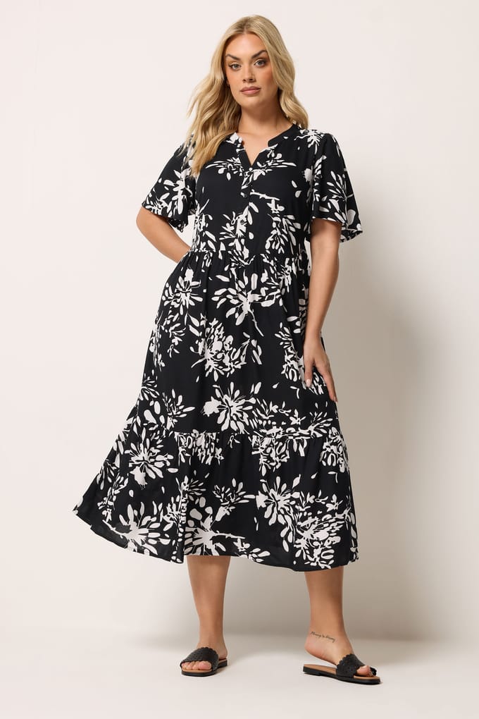 Yours Zwarte Abstracte Jurk Met Knoopsluiting Size 42