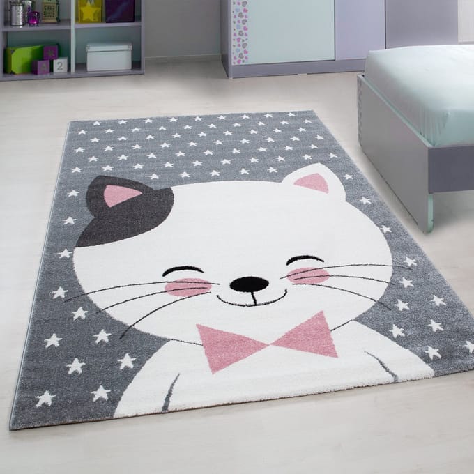 Flycarpets Flycarpets - Kids Kinderkamer Kat Roze Vloerkleed - 120x170 cm
