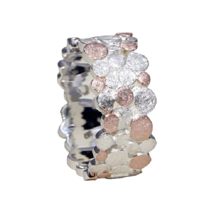 Schitterende Bicolor Rosé Vergulde Zilveren Brede Ring 16.50 mm. (maat 52)