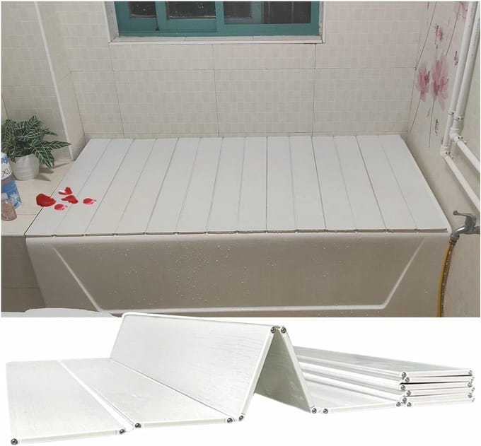 Badkuip lade - Badplank deksel - Ontspannen badderen - Vouwend multifunctioneel - 60-180cm breed - Wit