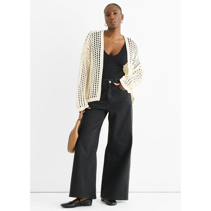Crème Open Gebreide Rand-tot-Rand Cardigan