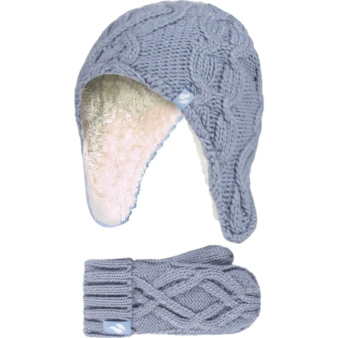 Heat Holders Meisjes Majestueuze Trapper Hat Mitts Set - Stoffig Blauw