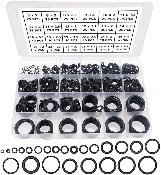 Dailygoods- O-ringen Assortimentset 385 Stuks - Nitrilrubber - Zwarte