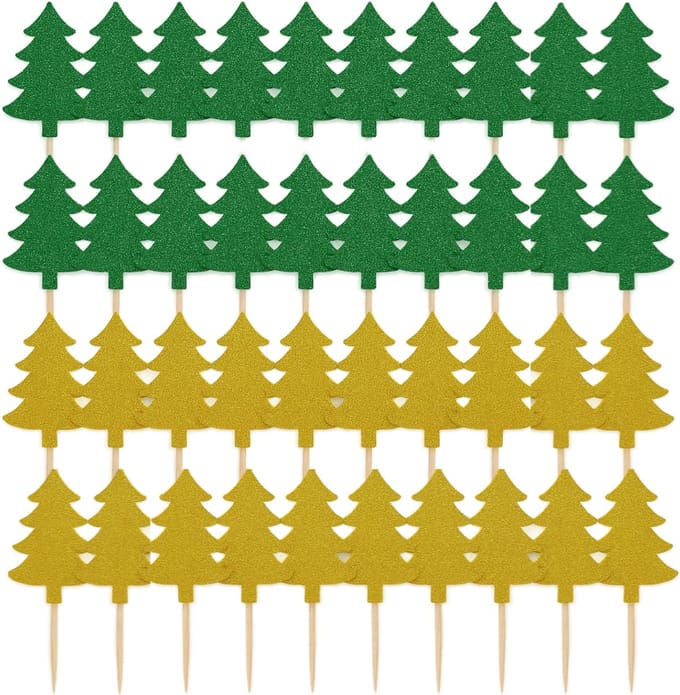 3BMT - Cocktailprikkers - kerst - kerstbomen - goud en groen - 40 stuks