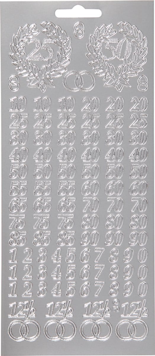 Stickers, jubileum, vel 10x23 cm, zilver, 1 vel