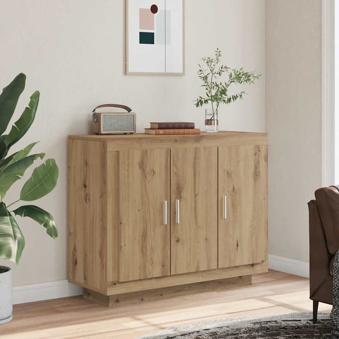 vidaXL - Dressoir - 92x35x75 - cm - bewerkt - hout - artisanaal - eikenkleur