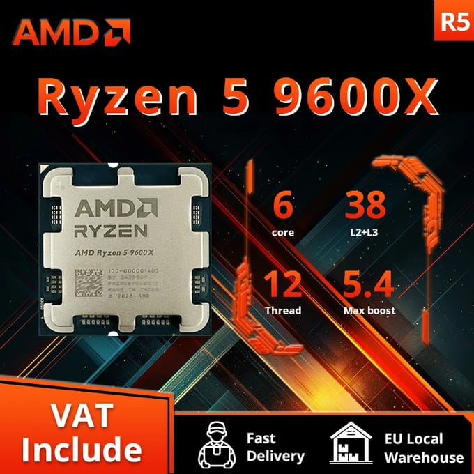AMD Ryzen 5 9600X Desktop Processor 6-Core 5,4GHz 4nm 38MB Cache AM5 Socket (ventilator niet inbegrepen)