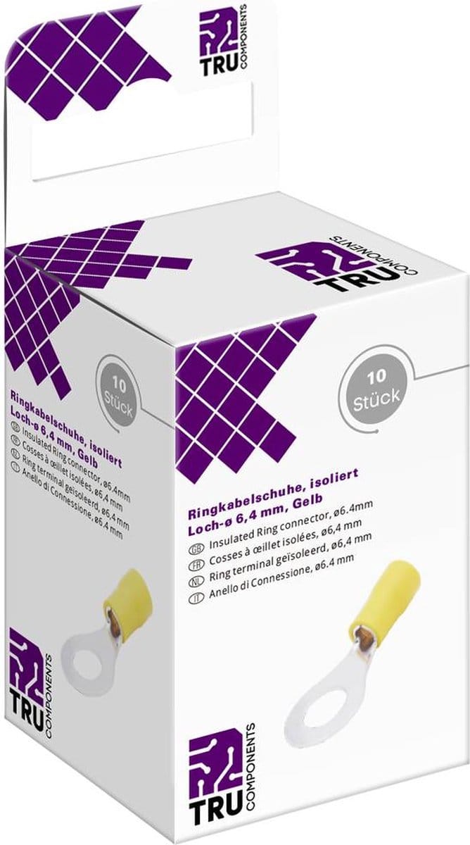 TRU COMPONENTS T2010C295 Ringkabelschoen Dwarsdoorsnede (max.): 6.0 mm² Schachtdiameter: 6.4 mm Deels geïsoleerd Geel 10 stuk(s)