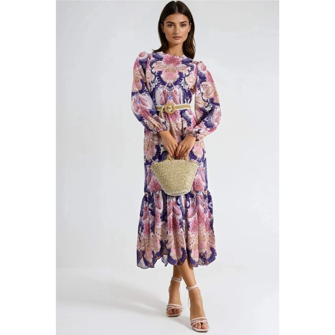 Gestrikte Paisley Patroon Midi Jurk