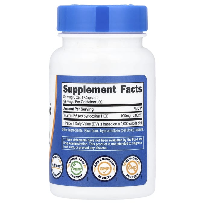 Nutricost, Vitamine B6, 100 mg, 30 Capsules