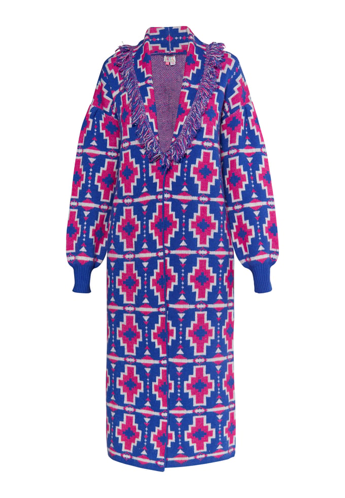 IZIA Gebreide jas Dames BLAUW ROZE WIT