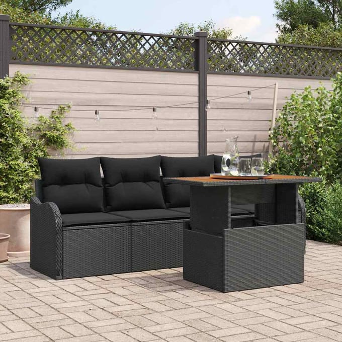 vidaXL - Tuinbank - Set - 5 - st - Zwart - poly - rattan