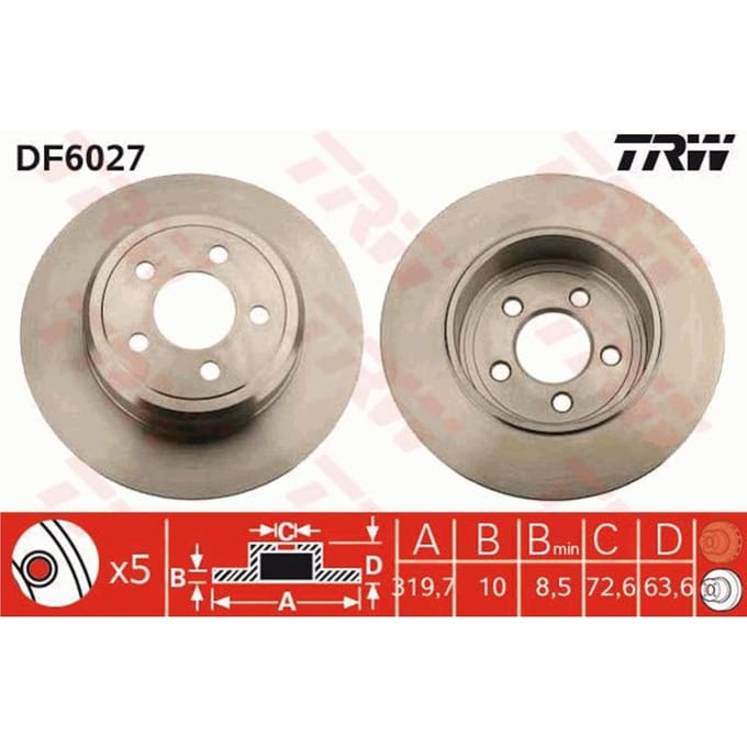 Remschijf TRW DF6027 achter, volledig, 1 Stuk