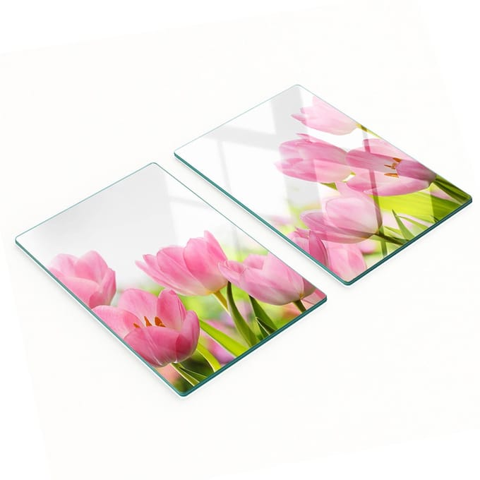 Glazen serveerplanken met roze tulpenmotief, 2x40x52 cm