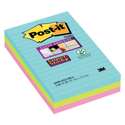 Memoblok post-it 4690 super sticky 101x152mm Cosmic 3 stuks