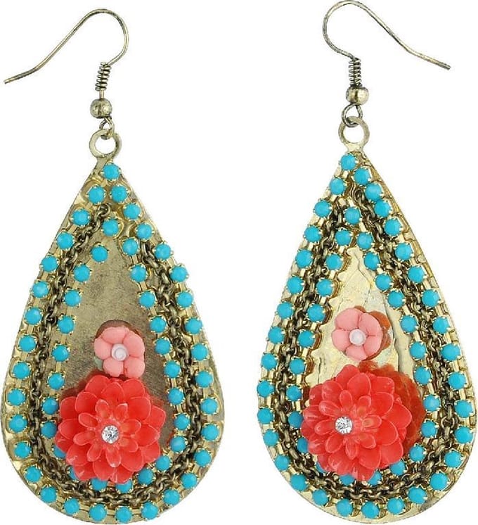 Behave - Oorhangers met bloem en turquoise rand - Boho zomerstijl
