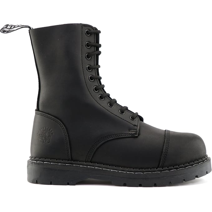 Grinders Unisex Zwarte Leren Stalen Neus Veterlaarzen - Stag ACS