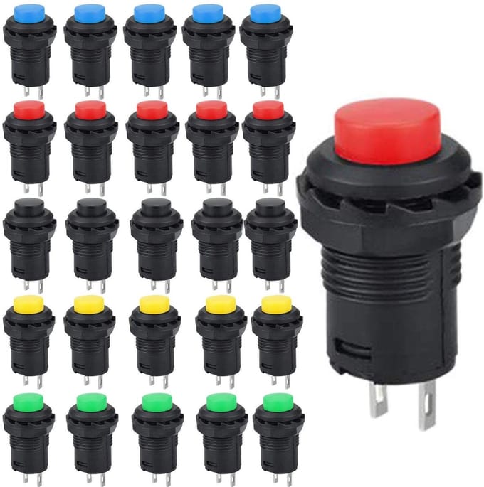 Dailygoody - Mini Drukknop Schakelaar 25 stuks - Momentary Push Button in 5 Kleuren