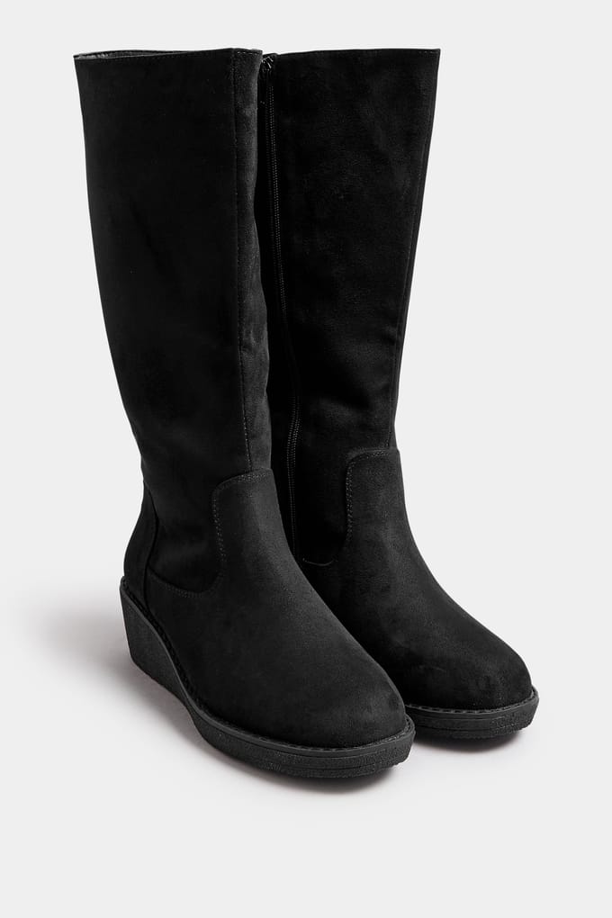 Yours Zwarte Imitatiesuède Sleehaklaarzen Met Extra Brede Eeepasvormsize 41EEE