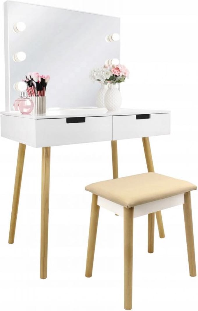 Kaptafel - met spiegel en kruk - LED-verlichting - 80x50x135 cm