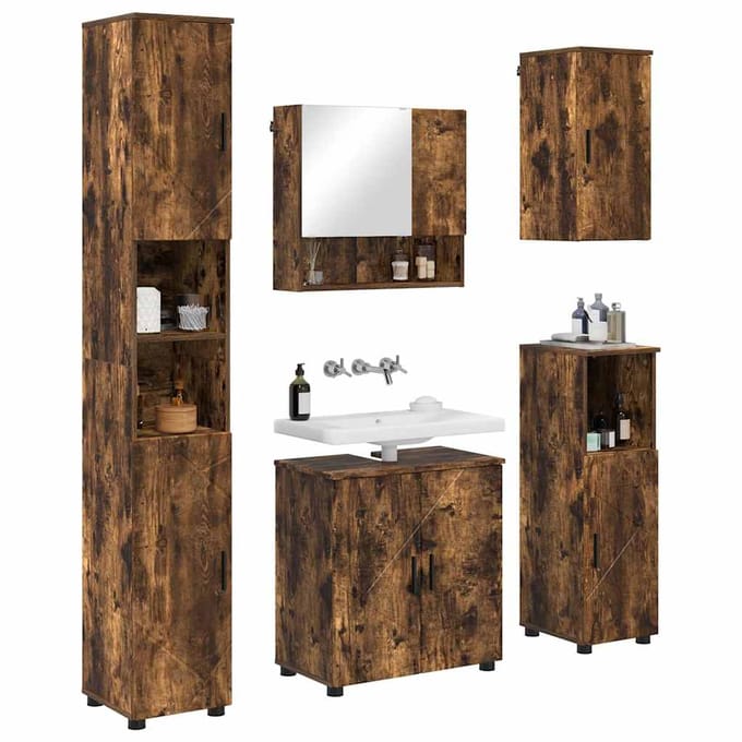 vidaXL - Badkamermeubel - Set - 5 - st - Gerookt - eiken - 61 - x - 35 - x - 64 - cm