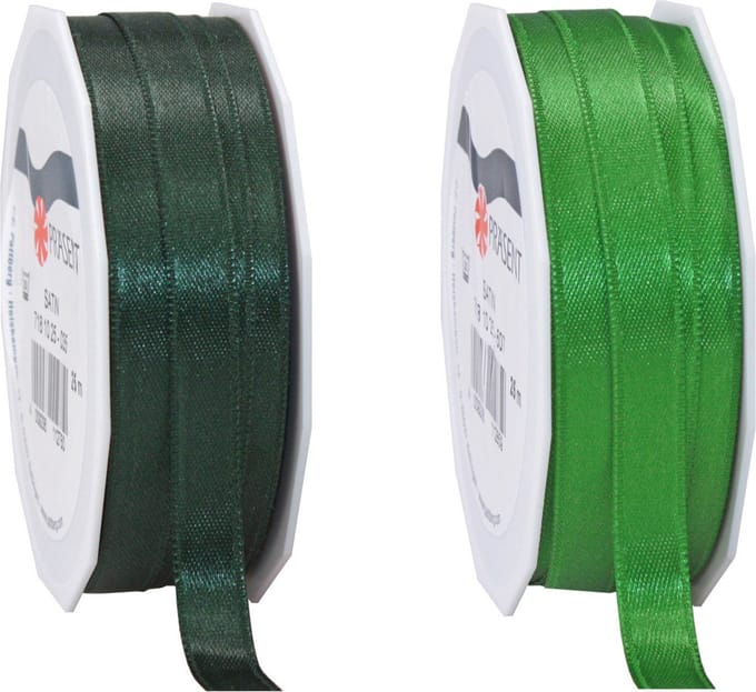 Glorex hobby - Satijn cadeau inpak deco sierlint - 2 tinten groen - 25 meter x 1 cm