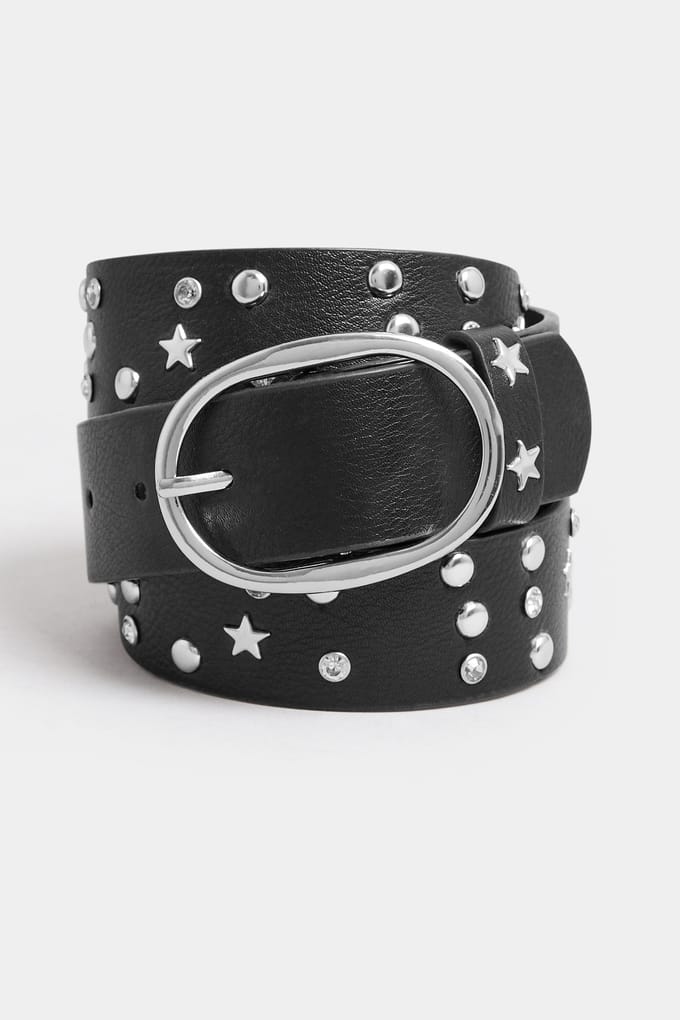 Yours Riem Met Sterrenstuds In Zwart/Zilversize 56-60
