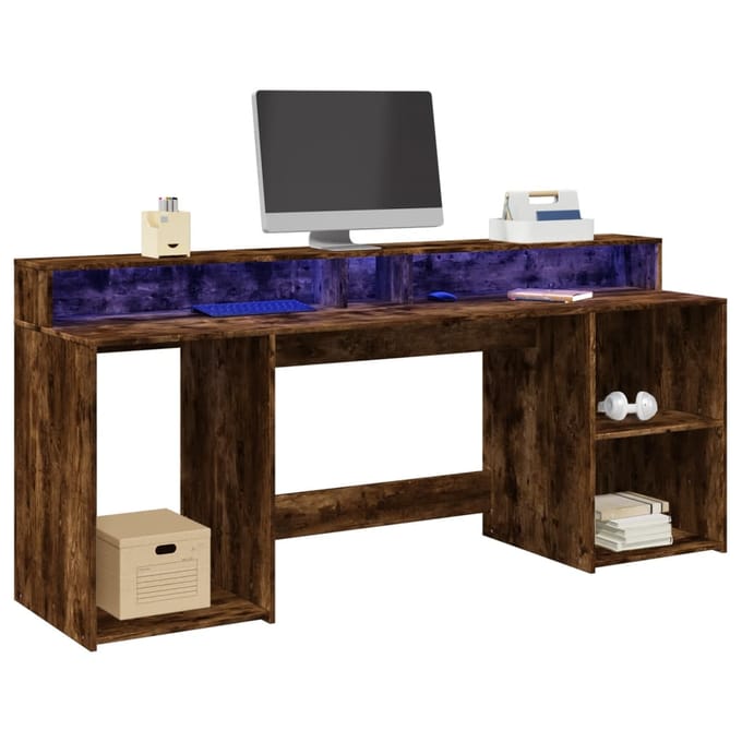 vidaXL - Bureau - met - LED-verlichting - 200x55x91 - cm - hout - gerookt - eikenkleur