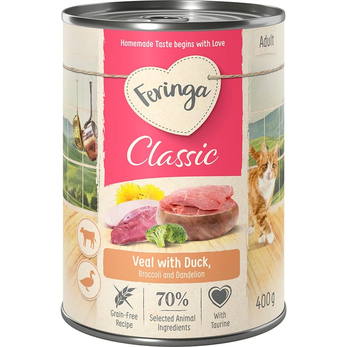 6x400g Eend/Kalf Classic Meat Menu Feringa Kattenvoer