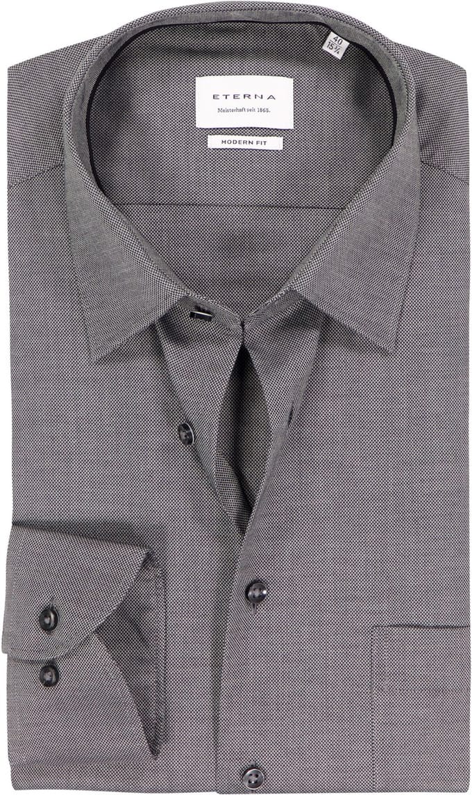 ETERNA modern fit overhemd - natte - zwart - Strijkvrij - Boordmaat: 39