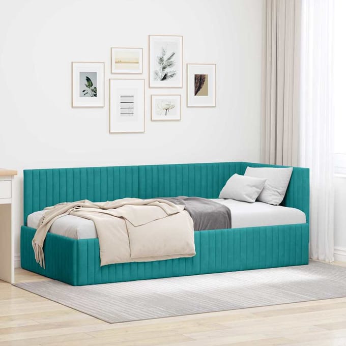 vidaXL - Hoek - Bed - Frame - Turquoise - 90 - x - 190 - cm - Fluweel