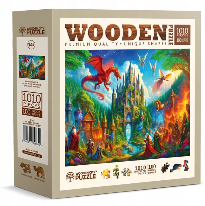Houten puzzel 1000 stukjes - Fantasiekasteel met figuur