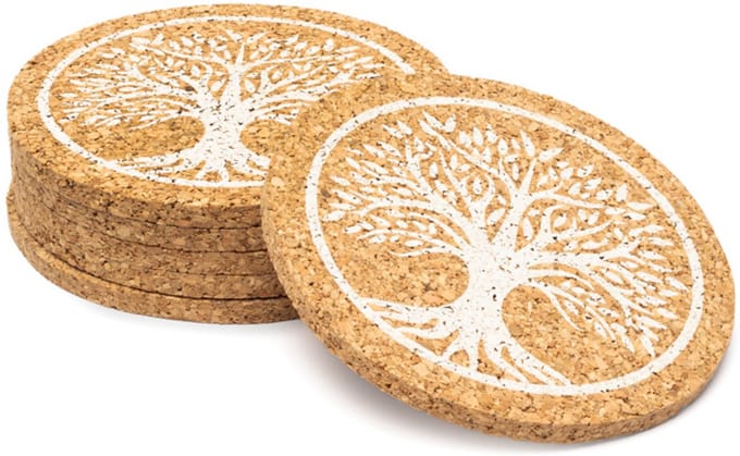 Onderzetters kurk Levensboom set van 6