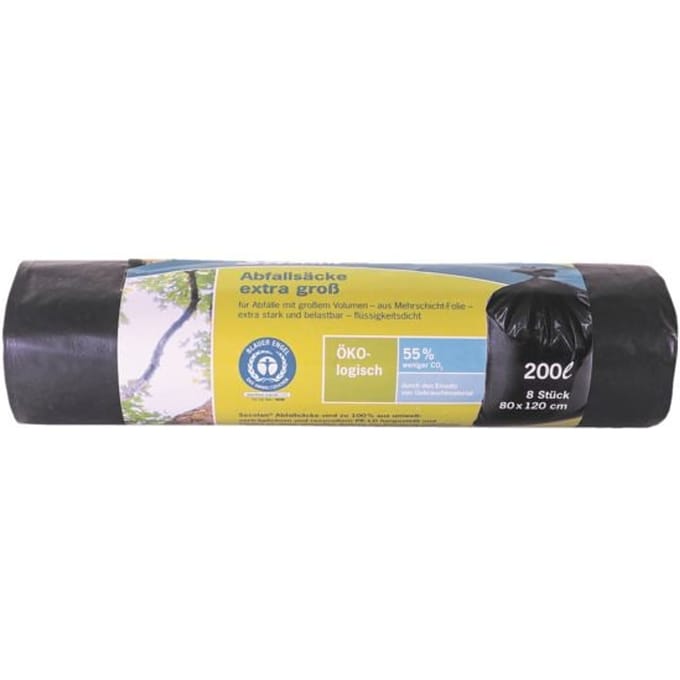 Secolan® afvalzakken, materiaal recycling-polyetheen, 200 liter, zwart, 8 stuks